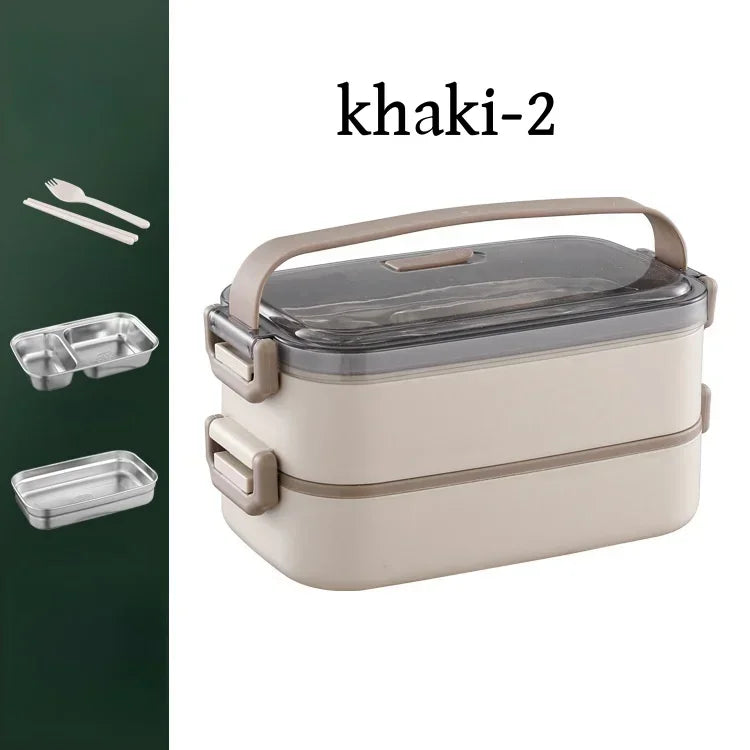 2/3 Layer Insulated Lunch Box with Handle Stainless Steel Simple Japanese Bento Box Worker Student Canteen Packaging Container