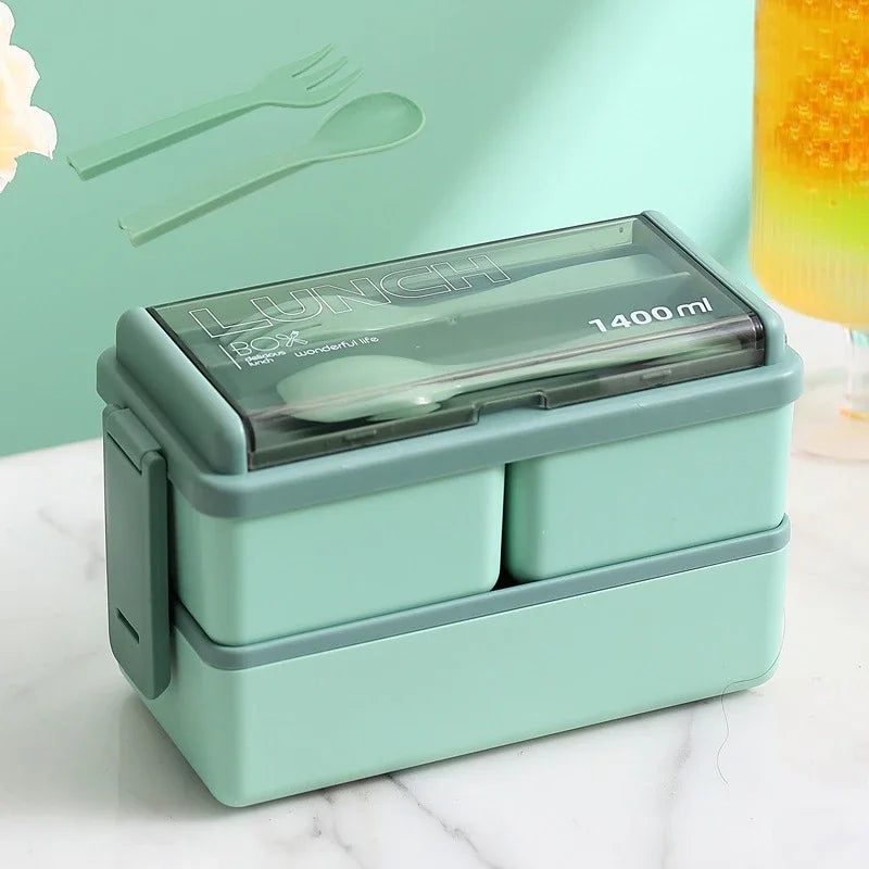Single/double Layer Lunch Box Portable Leakproof Student Microwave Dinnerware Set with Fork Spoon Food Snack Storage Container