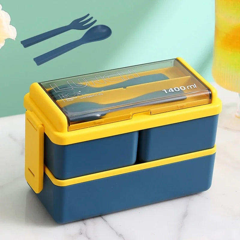 Single/double Layer Lunch Box Portable Leakproof Student Microwave Dinnerware Set with Fork Spoon Food Snack Storage Container