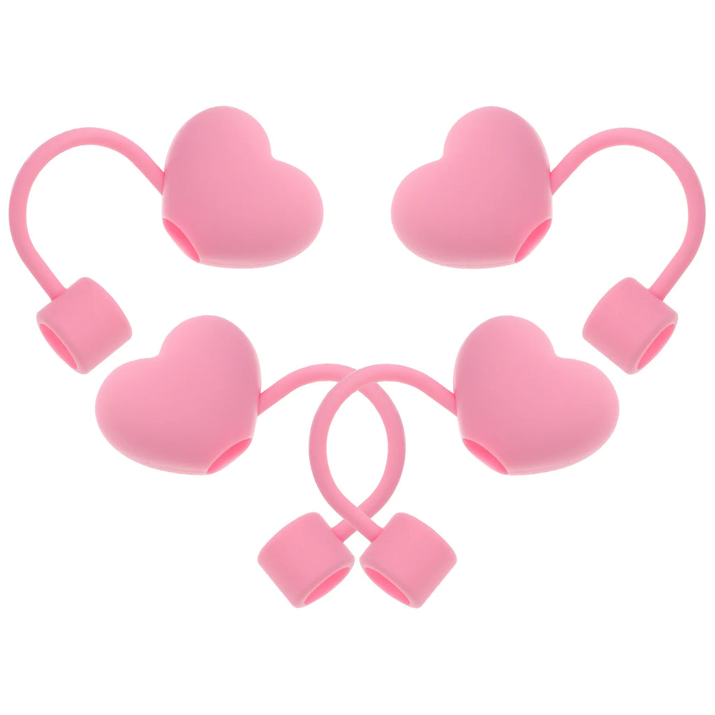 4 Pcs Straw Simulation Stopper Small Heart Shaped Tip Covers Fruit Caps Novelty Tips Pink Toppers for Tumblers