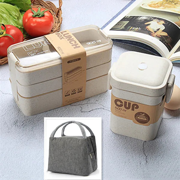 900ml Healthy Material Lunch Box 3 Layer Wheat Straw Bento Boxes Microwave Dinnerware Food Storage Container Lunchbox