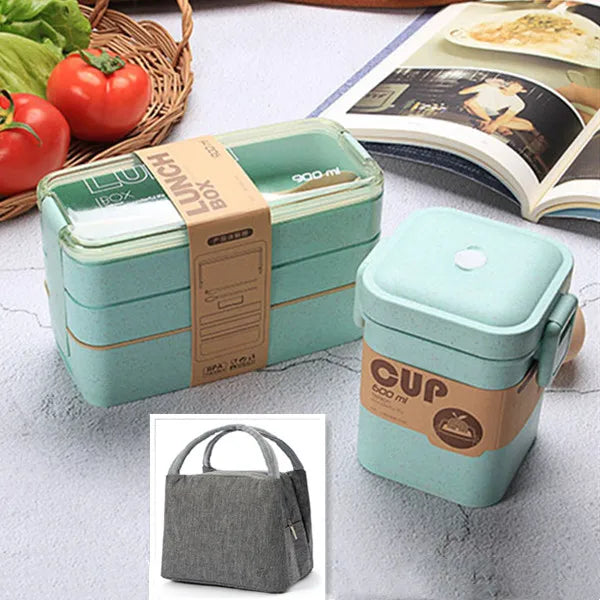 900ml Healthy Material Lunch Box 3 Layer Wheat Straw Bento Boxes Microwave Dinnerware Food Storage Container Lunchbox