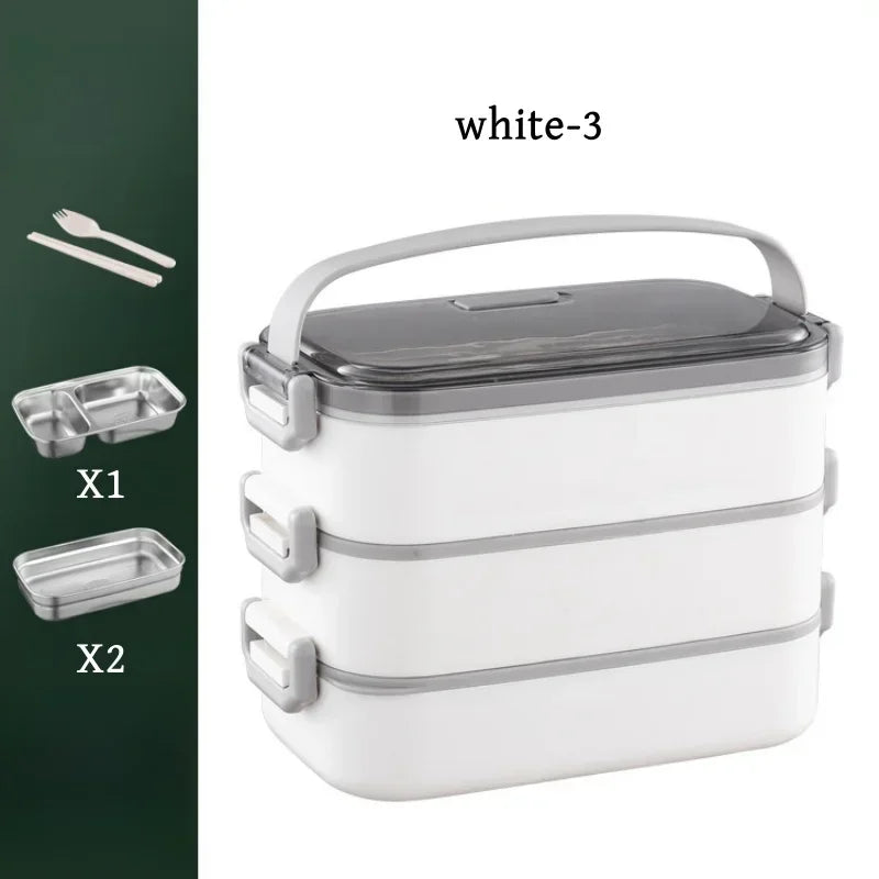 2/3 Layer Insulated Lunch Box with Handle Stainless Steel Simple Japanese Bento Box Worker Student Canteen Packaging Container