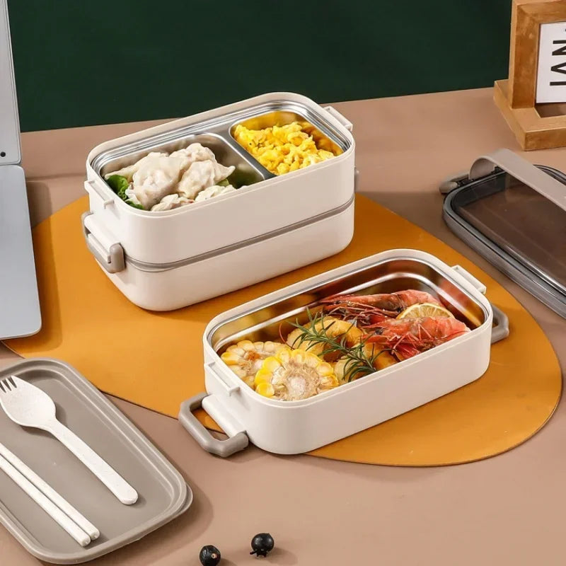 2/3 Layer Insulated Lunch Box with Handle Stainless Steel Simple Japanese Bento Box Worker Student Canteen Packaging Container