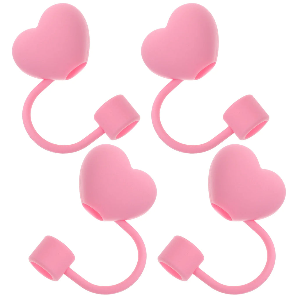 4 Pcs Straw Simulation Stopper Small Heart Shaped Tip Covers Fruit Caps Novelty Tips Pink Toppers for Tumblers