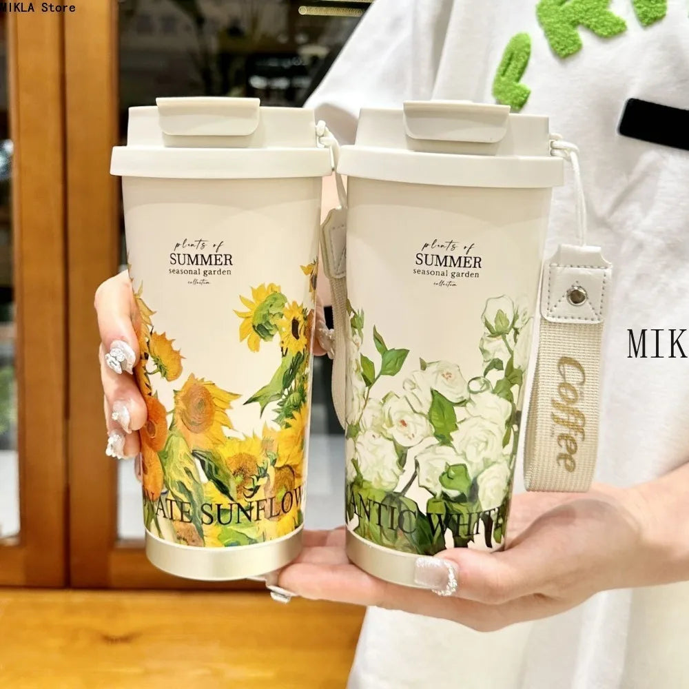 500ml Stainless Steel Double Wall Vacuum Insulated Travel Mug with Handle/Portable Thermal Cup, Coffee Tumbler Termos Cup