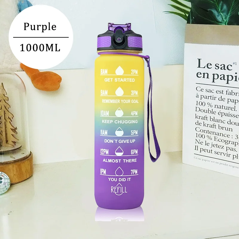 750/1000ML Large Capacity Sports Water Bottle Leak Proof Colorful Plastic Cup Drinking Outdoor Travel Portable Gym Fitness Jugs