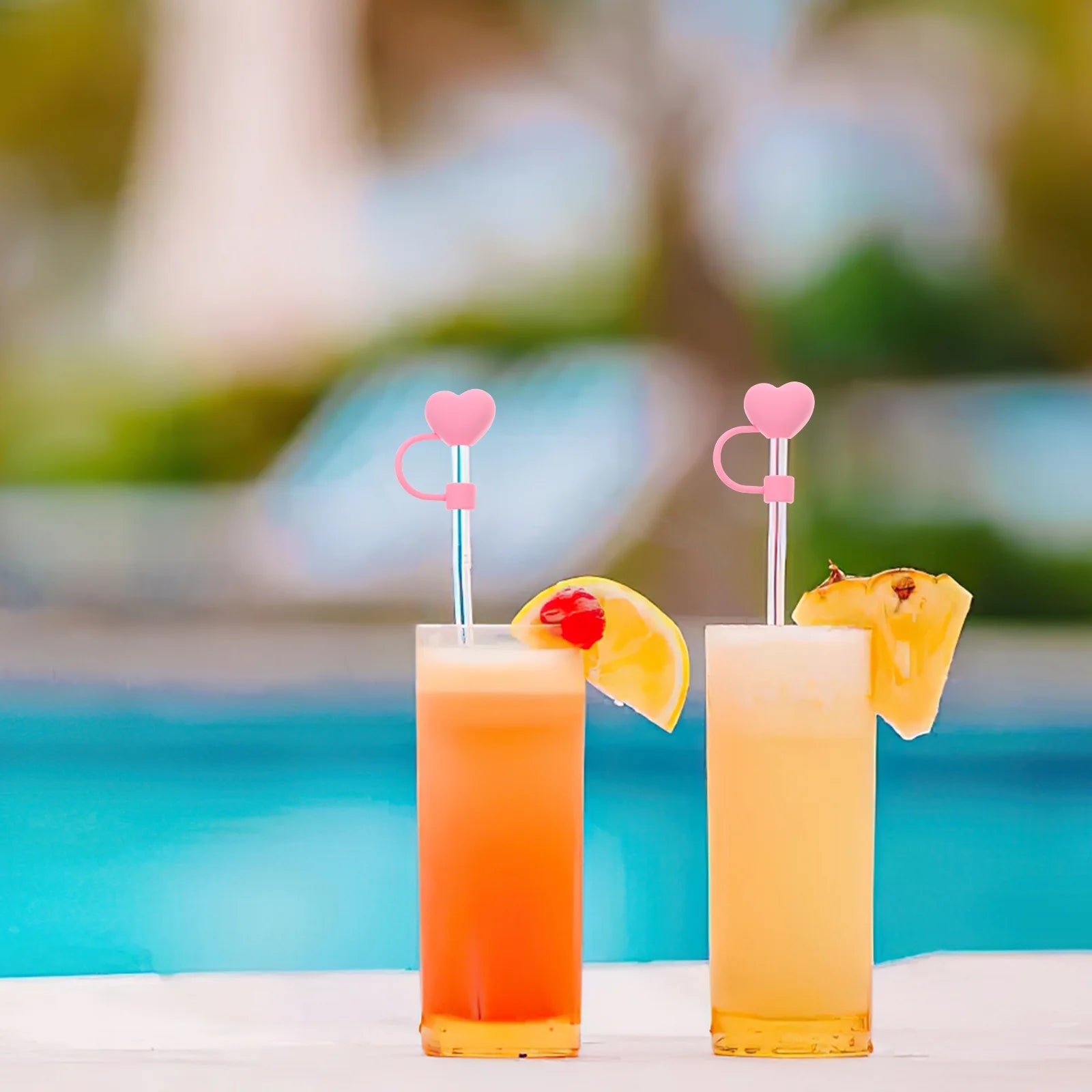 4 Pcs Straw Simulation Stopper Small Heart Shaped Tip Covers Fruit Caps Novelty Tips Pink Toppers for Tumblers