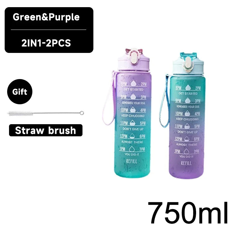 750/1000ML Large Capacity Sports Water Bottle Leak Proof Colorful Plastic Cup Drinking Outdoor Travel Portable Gym Fitness Jugs