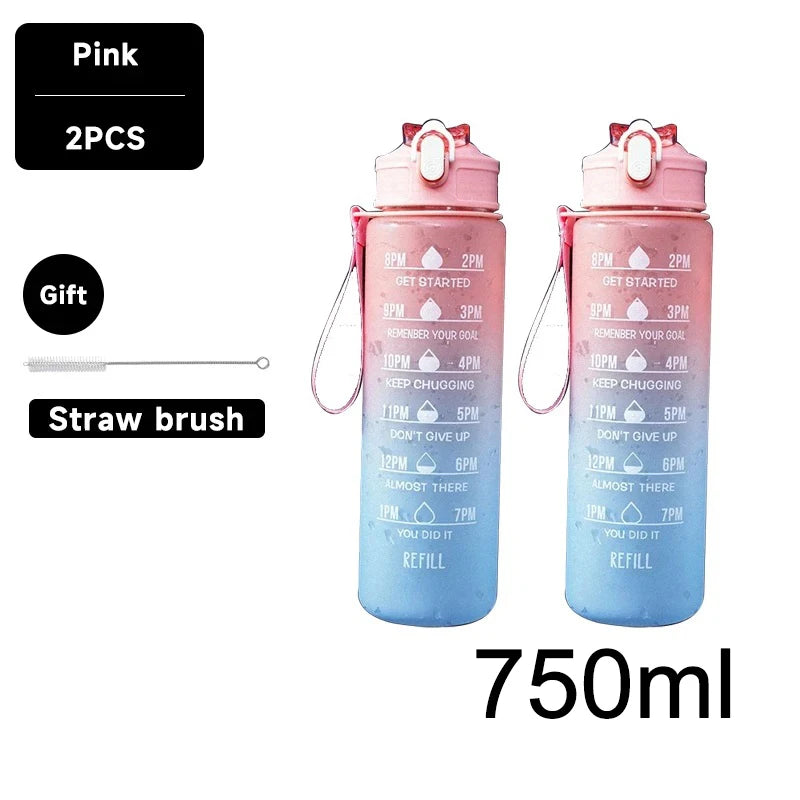 750/1000ML Large Capacity Sports Water Bottle Leak Proof Colorful Plastic Cup Drinking Outdoor Travel Portable Gym Fitness Jugs
