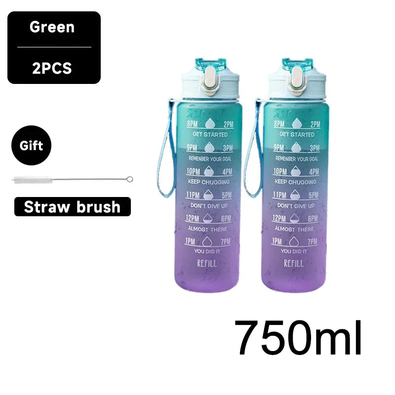750/1000ML Large Capacity Sports Water Bottle Leak Proof Colorful Plastic Cup Drinking Outdoor Travel Portable Gym Fitness Jugs