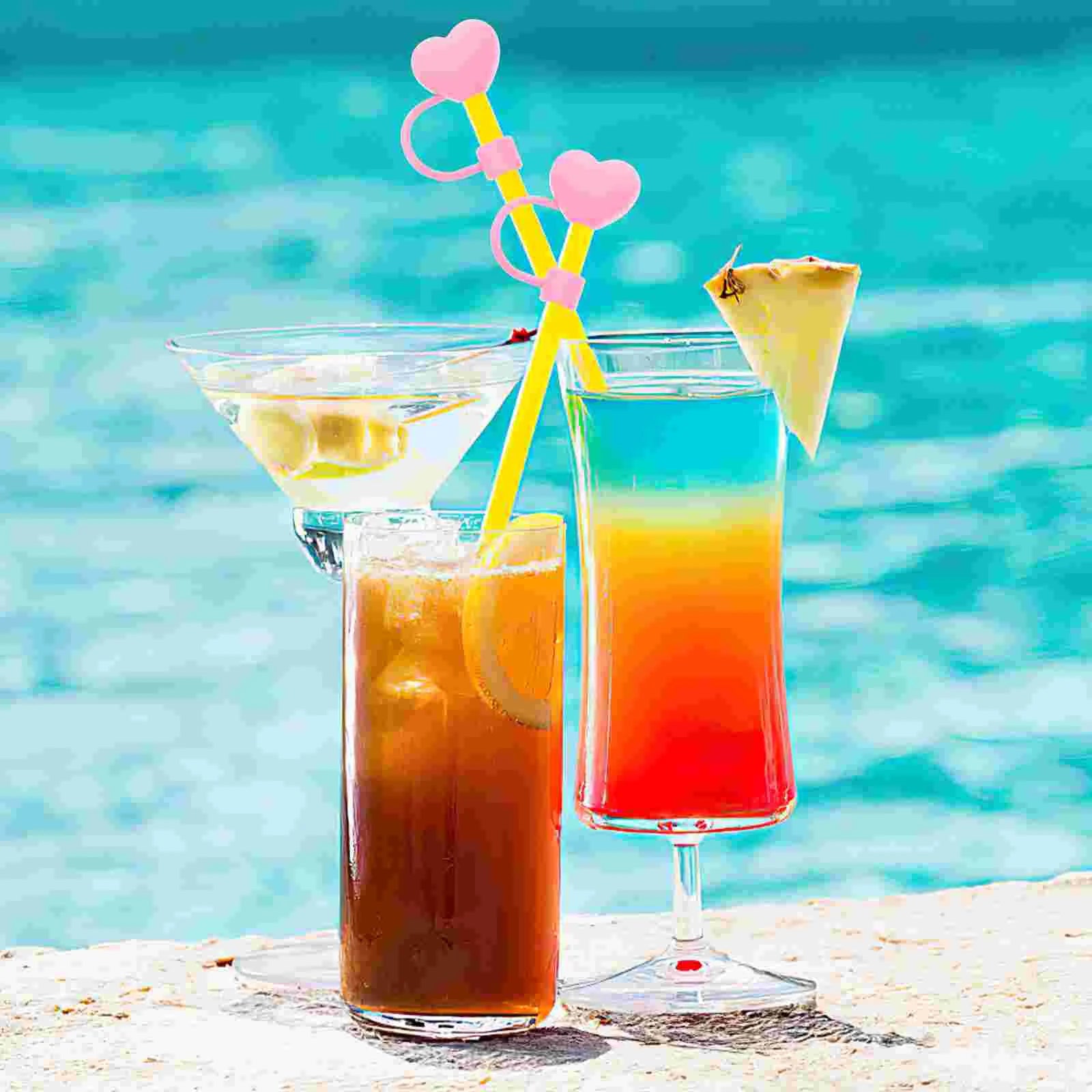 4 Pcs Straw Simulation Stopper Small Heart Shaped Tip Covers Fruit Caps Novelty Tips Pink Toppers for Tumblers