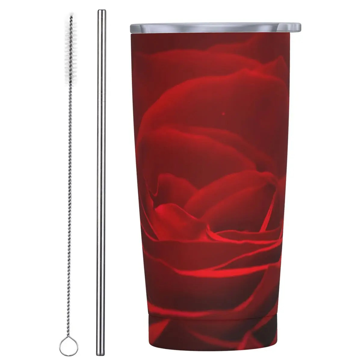 Stainless Steel Tumbler Pretty Rose Mugs Cup With Straws Watercolor Floral Driving Cold Drink Water Bottle Keep Heat Coffee Mug