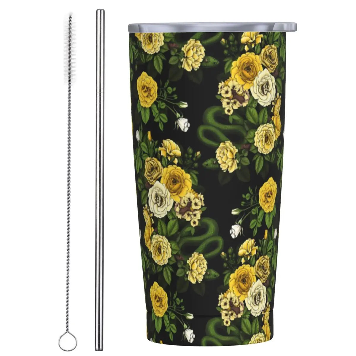 Stainless Steel Tumbler Pretty Rose Mugs Cup With Straws Watercolor Floral Driving Cold Drink Water Bottle Keep Heat Coffee Mug